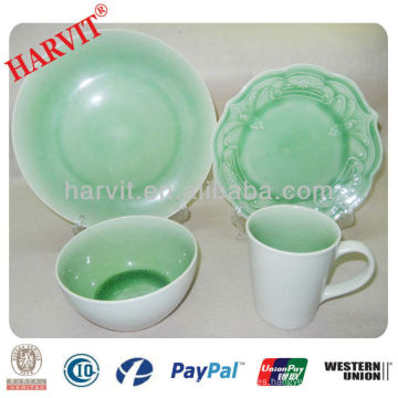 Gres de cerámica en relieve flor y crackle glaze dinner set